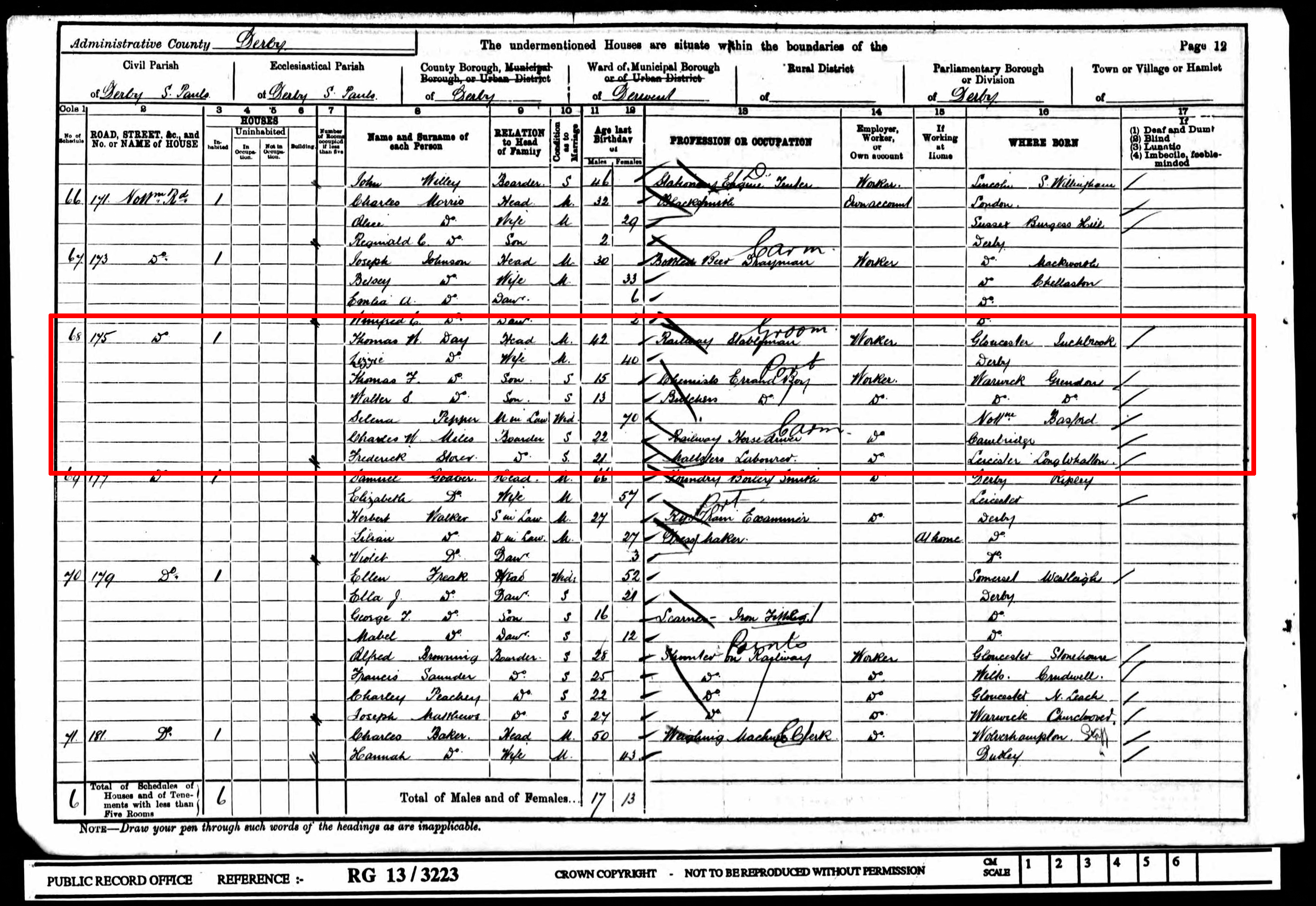 1901 - Day, Walter Sidney - 1901 Census - DBYRG13_3222_3223-0401