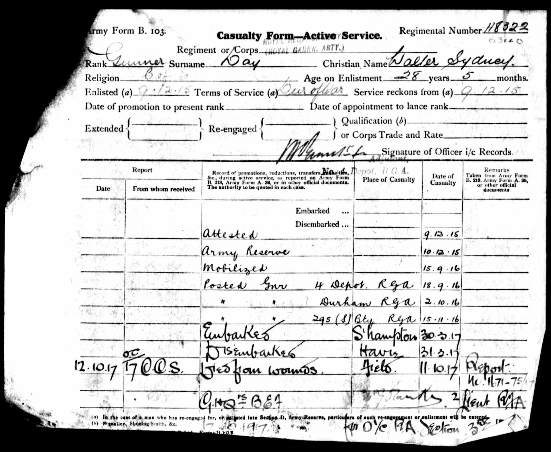 1916-1917 - Day, Walter Sidney - Service Record - MIUK1914H_132377-00482