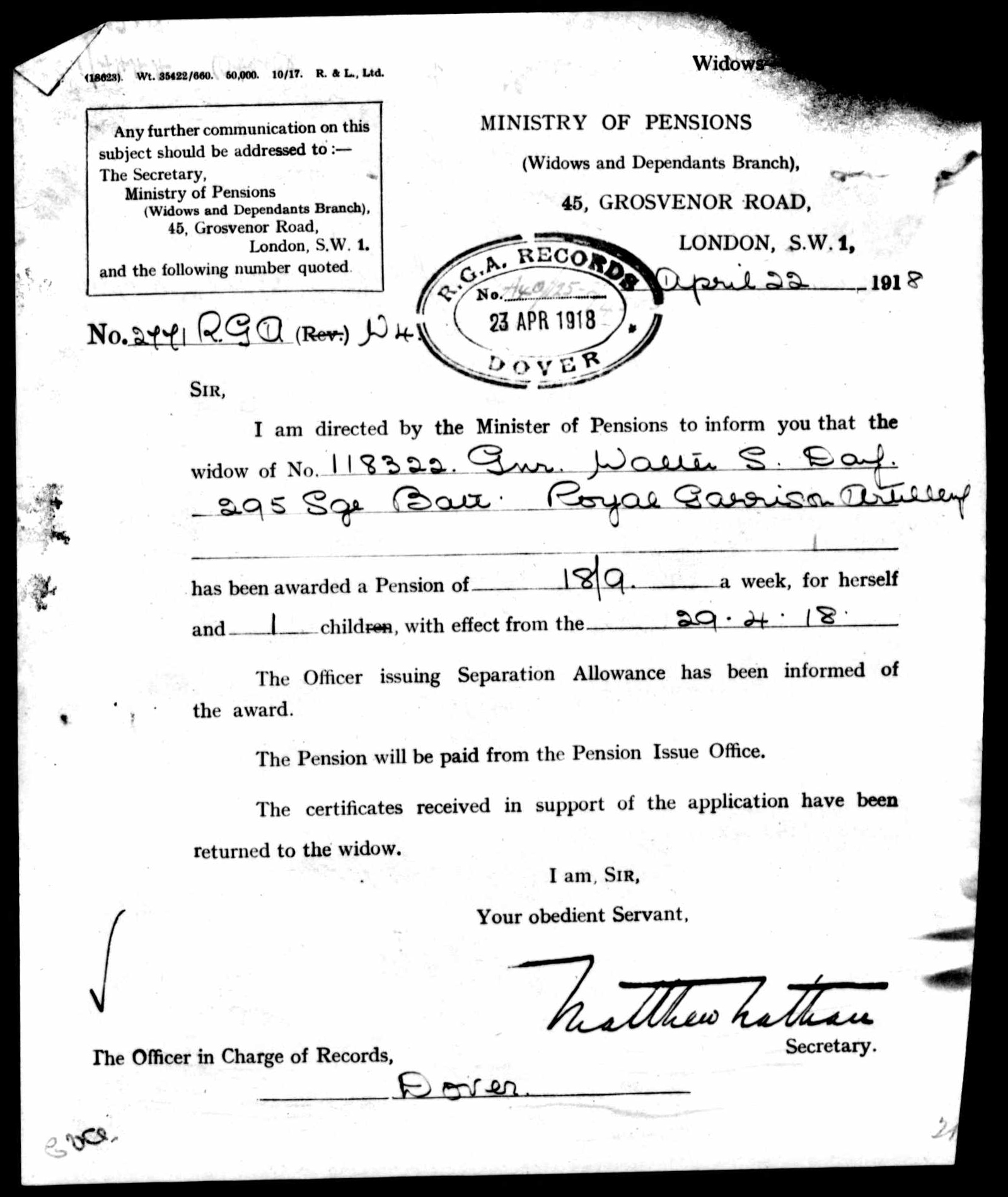 1916-1917 - Day, Walter Sidney - Service Record - MIUK1914H_132377-00486