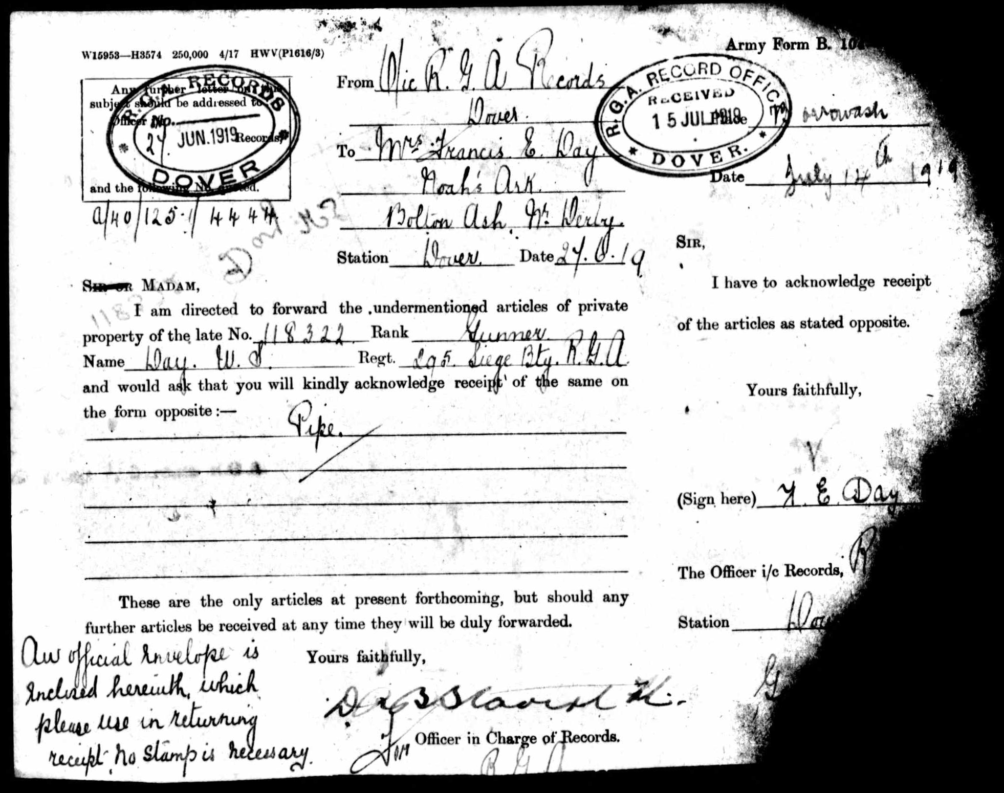 1916-1917 - Day, Walter Sidney - Service Record - MIUK1914H_132377-00489