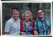 June (centre) with grandsons Josh Perry (left) and Daniel Martin (right)