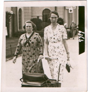 Grandma Maggie Wells , Mother, Olive, Hazel in pram 1938            