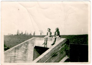 Hazel Middleton and Margaret Waters ( nee Kirkham) on the underpass at Borrowash .                 